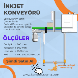 200x1500x800 mm Siyah Bantlı İnkjet Konveyörü (Sanayi)