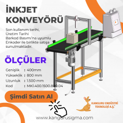 400x1500x800 mm Siyah Bantlı İnkjet Konveyörü (Sanayi)