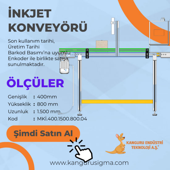 400x1500x800 mm Siyah Bantlı İnkjet Konveyörü (Sanayi)