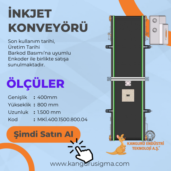 400x1500x800 mm Siyah Bantlı İnkjet Konveyörü (Sanayi)