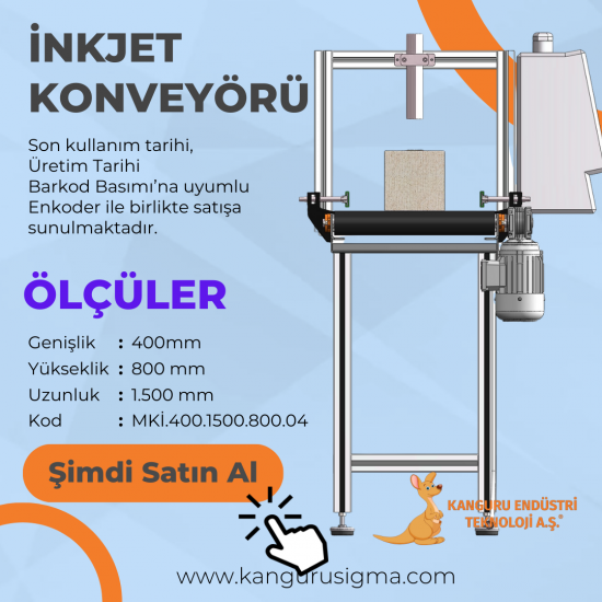 400x1500x800 mm Siyah Bantlı İnkjet Konveyörü (Sanayi)