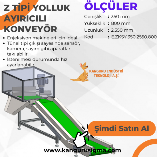 320.2550.800 mm Z Tipi Yeşil PVC Bantlı Konveyör Yolluk Ayırıcılı