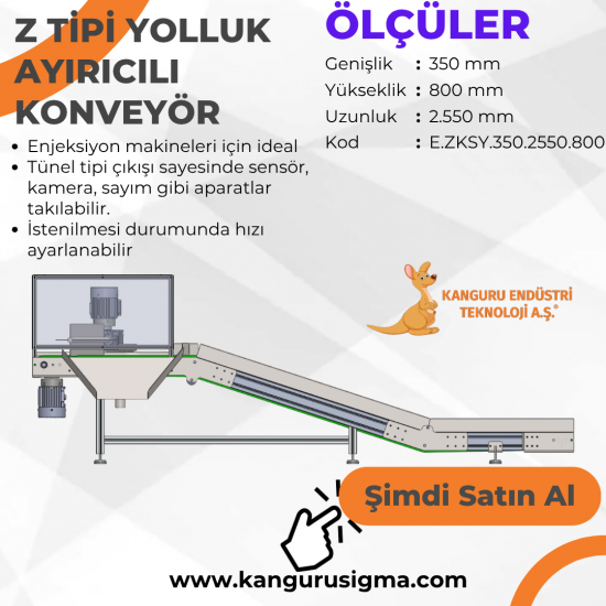 320.2550.800 mm Z Tipi Yeşil PVC Bantlı Konveyör Yolluk Ayırıcılı