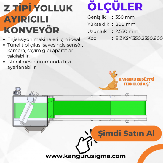 320.2550.800 mm Z Tipi Yeşil PVC Bantlı Konveyör Yolluk Ayırıcılı
